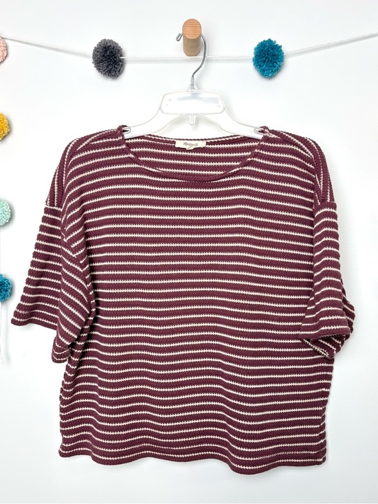Madewell Tops - 🌟Madewell Stripe Embroidered Boxy Knit Plum T-Shirt